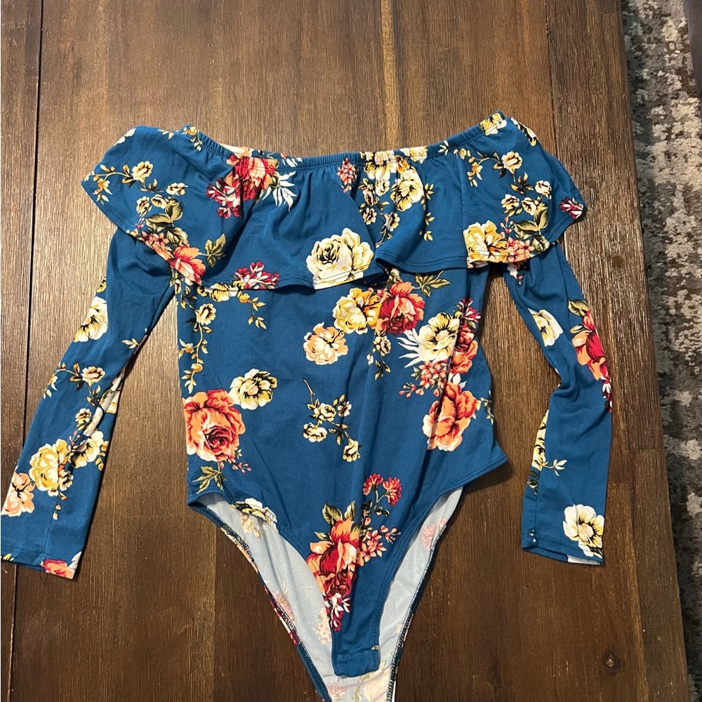 Discreet Blue and Yellow Bodysuit Top